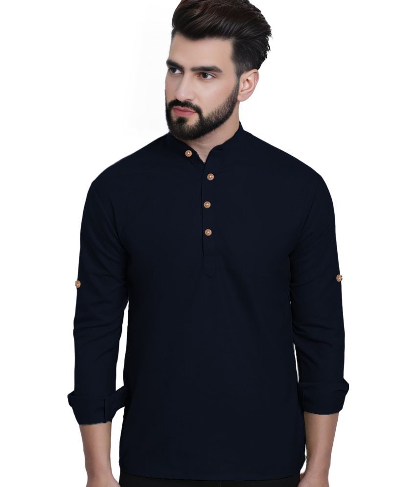     			DiAsh Navy Cotton Blend Men's Shirt Style Kurta ( Pack of 1 )