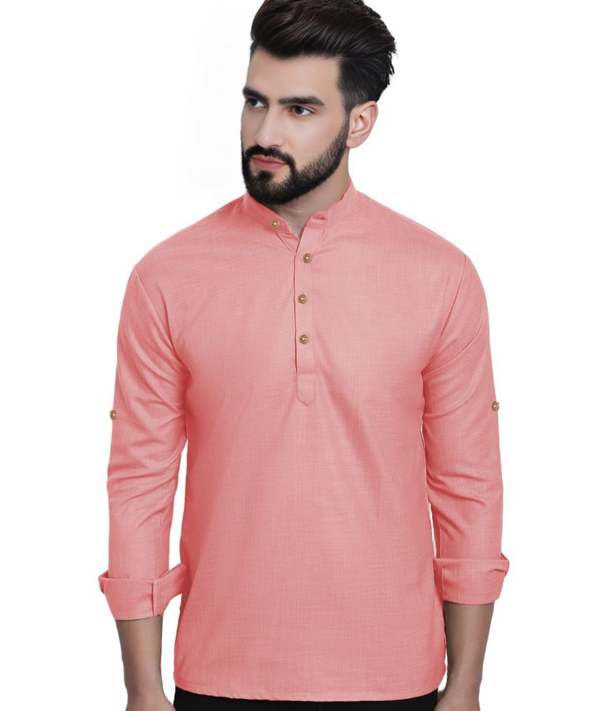     			DiAsh Peach Cotton Blend Men's Shirt Style Kurta ( Pack of 1 )