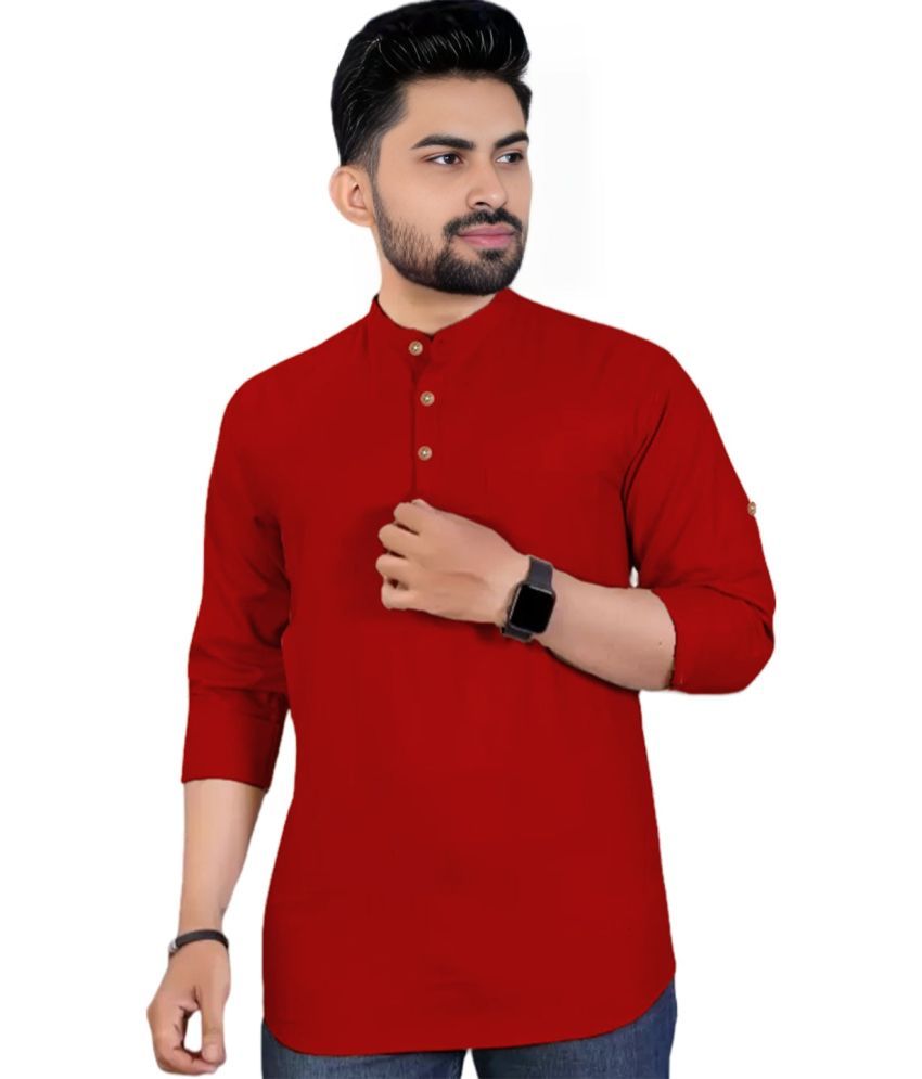     			DiAsh Red Cotton Blend Men's Shirt Style Kurta ( Pack of 1 )