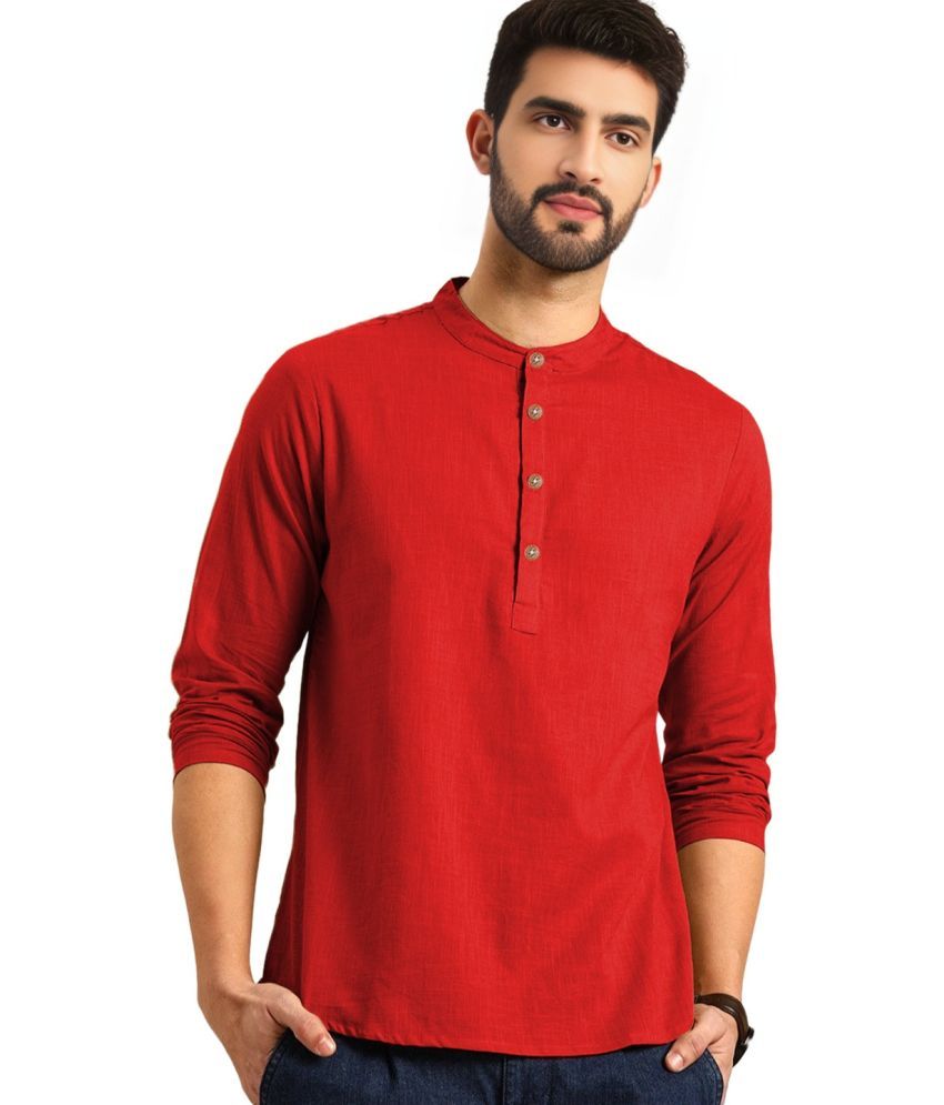     			DiAsh Red Cotton Blend Men's Shirt Style Kurta ( Pack of 1 )