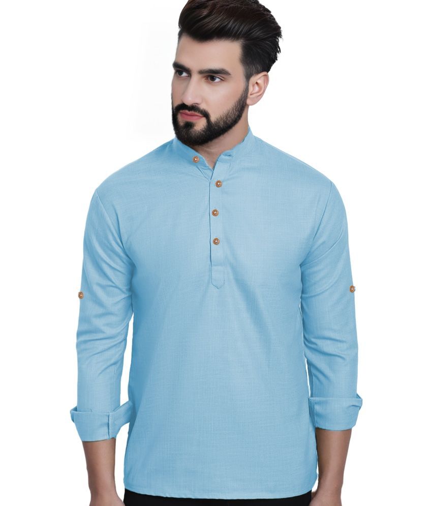     			DiAsh Sky Blue Cotton Blend Men's Shirt Style Kurta ( Pack of 1 )