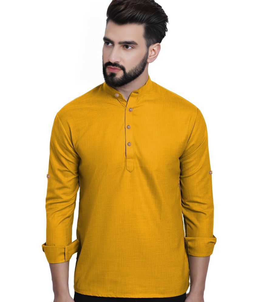     			DiAsh Yellow Cotton Blend Men's Shirt Style Kurta ( Pack of 1 )