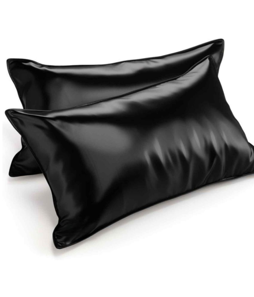     			Finesse Decor - Pack of 2 Satin Solid King Size Pillow Cover ( 71.12 cm(28) x 45.72 cm(18) ) - Black