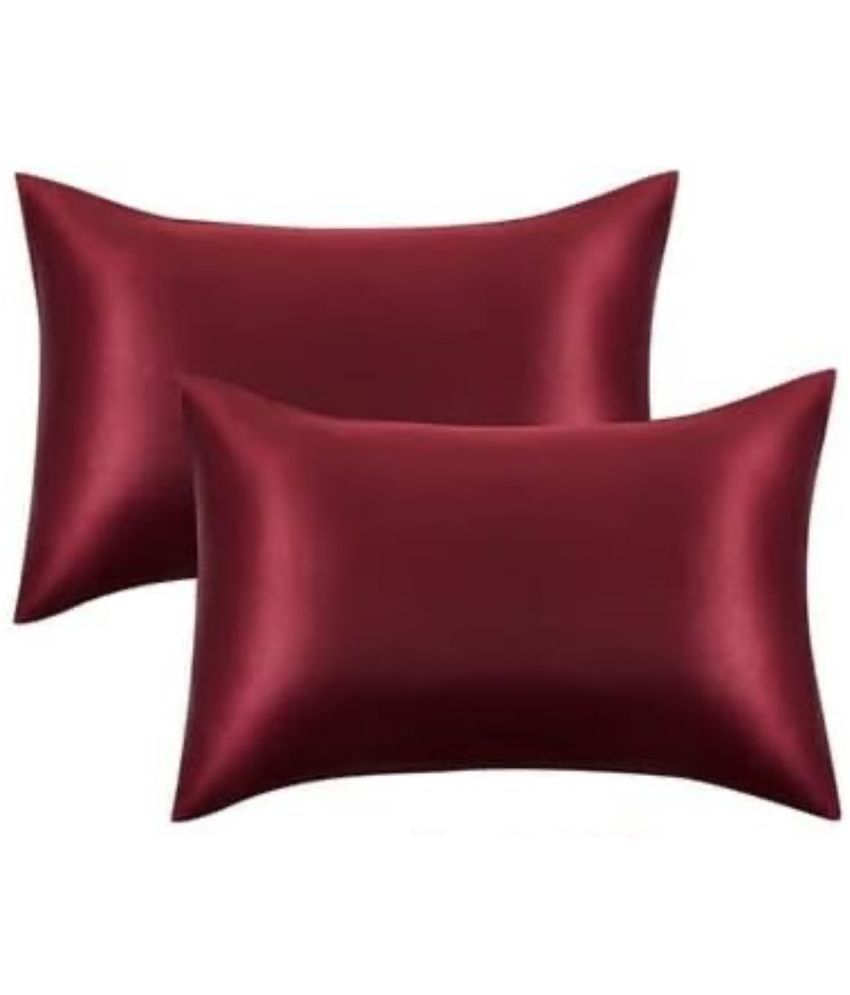     			Finesse Decor - Pack of 2 Satin Solid King Size Pillow Cover ( 71.12 cm(28) x 45.72 cm(18) ) - Maroon