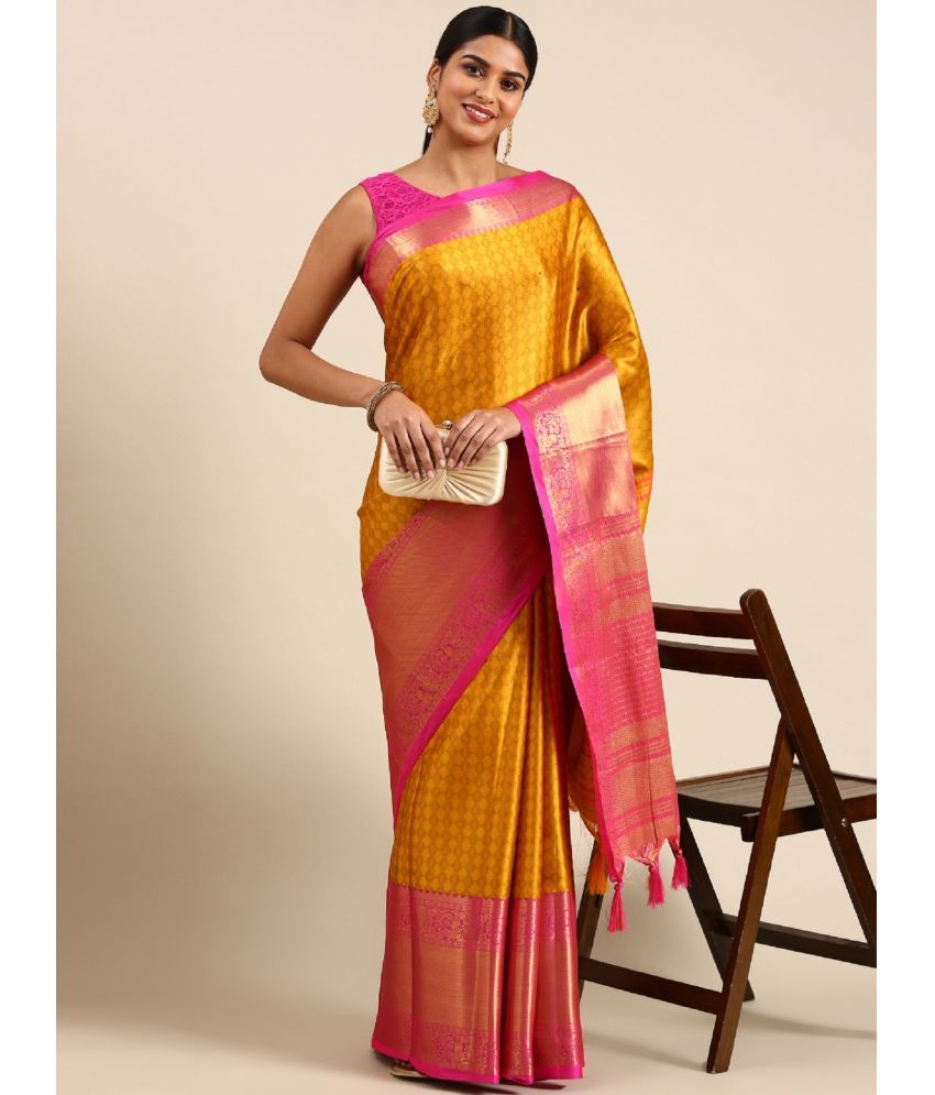     			KV Fashion Cotton Silk Solid Saree With Blouse Piece ( Mustard , Pack of 1 )