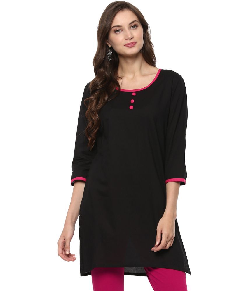     			Pannkh Pack of 1 Cotton Printed Asymmetrical Women's Kurti - ( Black )