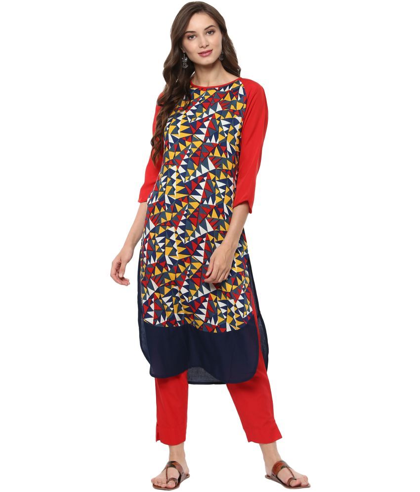     			Pannkh Pack of 1 Georgette Printed Asymmetrical Women's Kurti - ( Multicoloured )