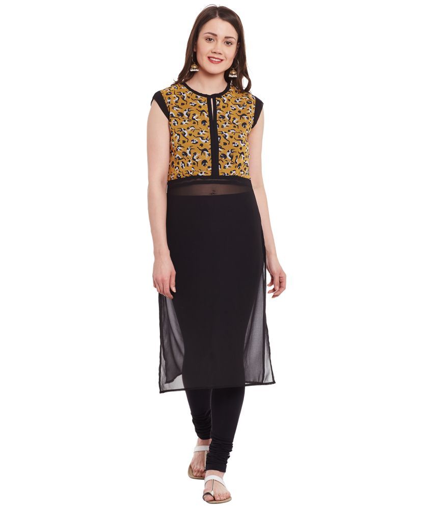     			Pannkh Pack of 1 Polyester Printed Asymmetrical Women's Kurti - ( Black )