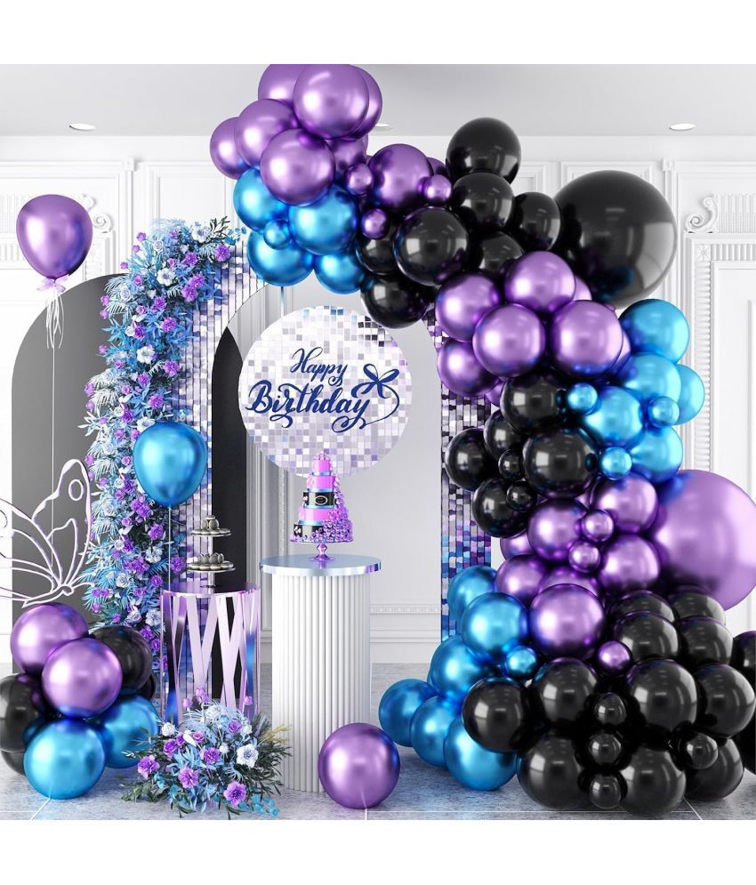     			PartyBooms 25 pcs Black Blue Purple Metallic Chrome Balloons for Birthday Decoration items celebration Anniversary Girls Boys Men Women