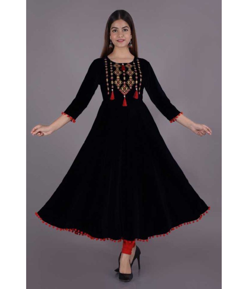     			SHREE JEE FABRICS Pack of 1 Rayon Embroidered Anarkali Women's Kurti - ( BLACK )