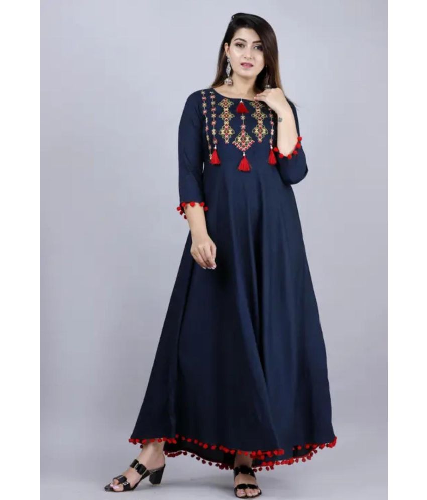     			Shree Jee Fashion Pack of 1 Rayon Embroidered Anarkali Women's Kurti - ( Blue )