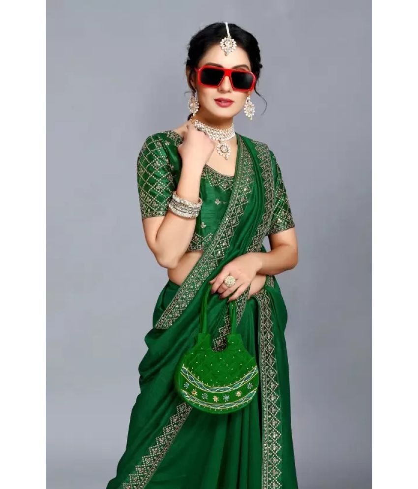     			Suntex Art Silk Embroidered Saree With Blouse Piece ( Green , Pack of 1 )