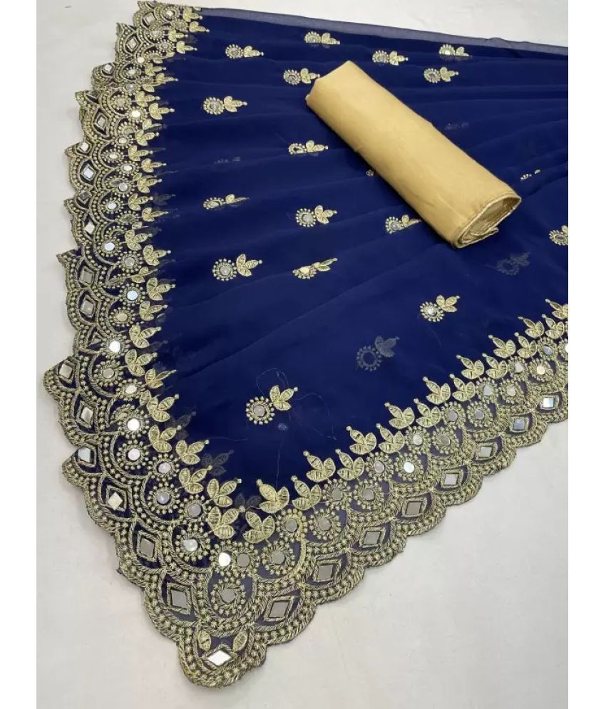     			Suntex Georgette Embroidered Saree With Blouse Piece ( Navy Blue , Pack of 1 )