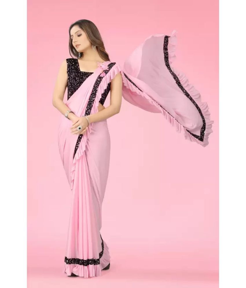     			Suntex Lycra Solid Saree With Blouse Piece ( Pink , Pack of 1 )