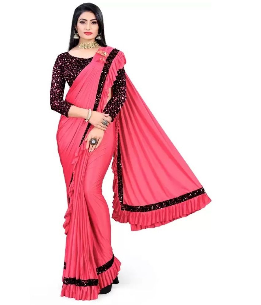     			Suntex Lycra Solid Saree With Blouse Piece ( Peach , Pack of 1 )