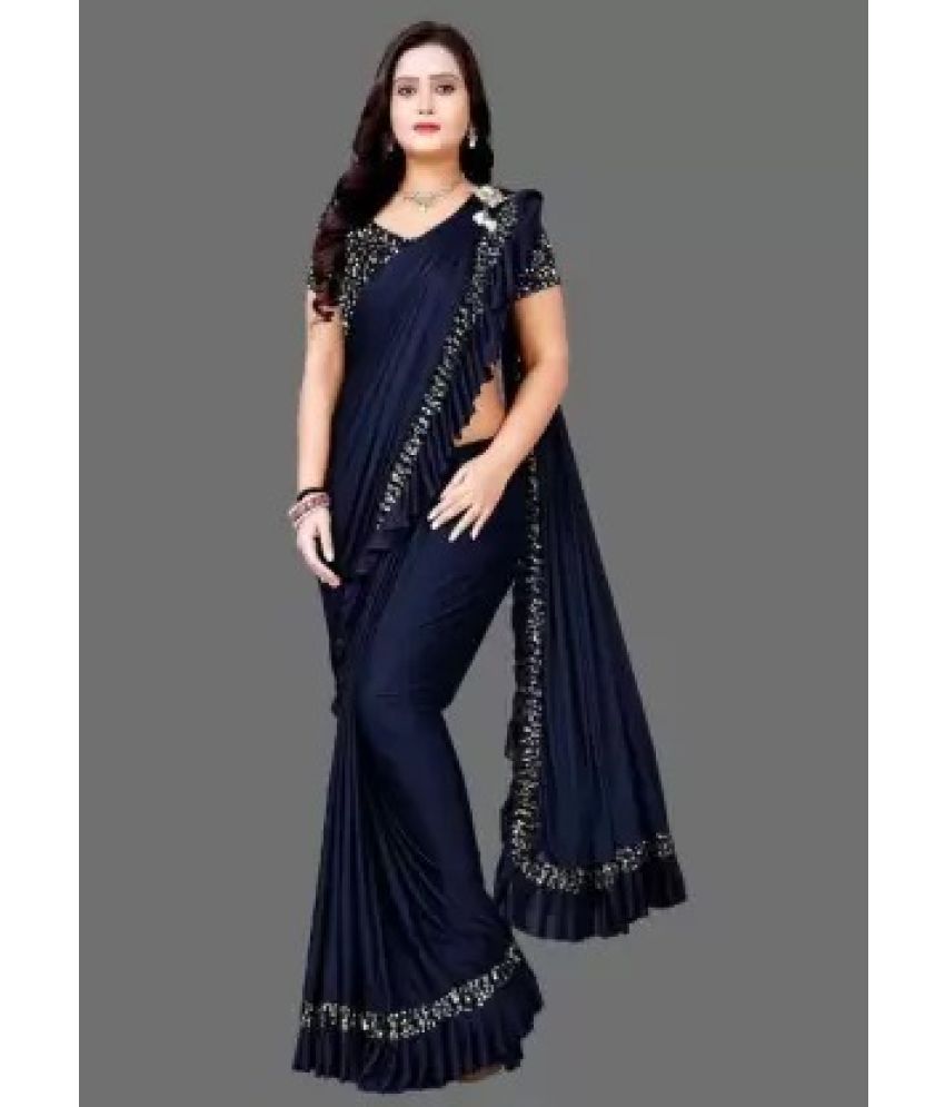     			Suntex Lycra Solid Saree With Blouse Piece ( Navy Blue , Pack of 1 )