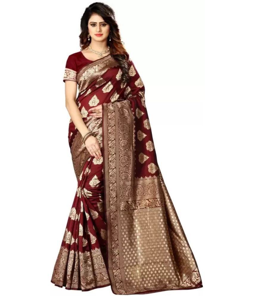     			Suntex Silk Woven Saree With Blouse Piece ( Maroon , Pack of 1 )