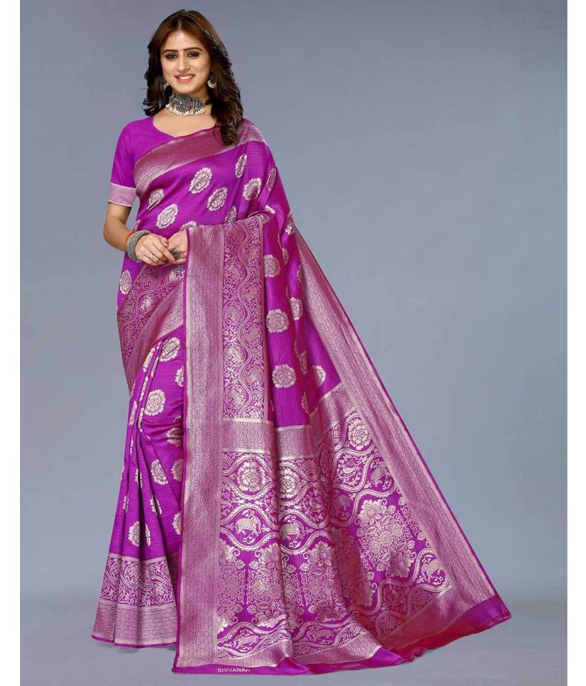     			Suntex Silk Woven Saree With Blouse Piece ( Purple , Pack of 1 )