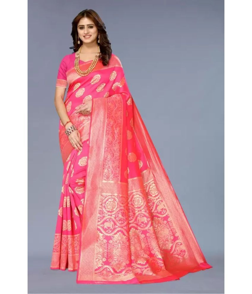     			Suntex Silk Woven Saree With Blouse Piece ( Pink , Pack of 1 )