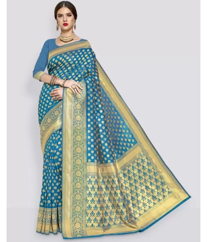     			Suntex Silk Woven Saree With Blouse Piece ( Blue , Pack of 1 )