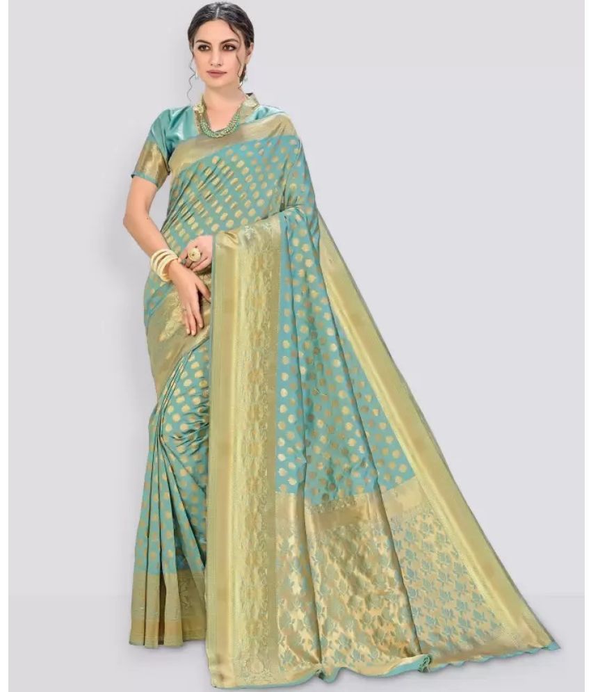     			Suntex Silk Woven Saree With Blouse Piece ( Light Green , Pack of 1 )