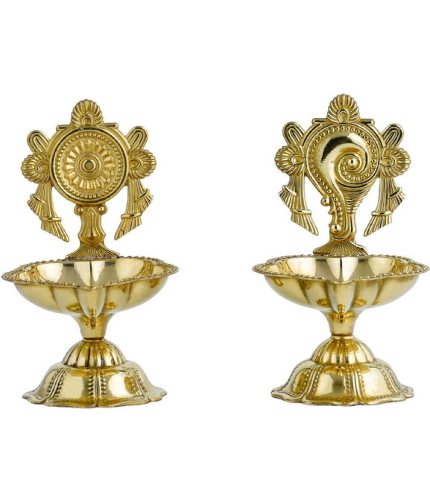     			T-KA108 Brass Shanku Chakra Kuber Diya, Deepam for Home Pooja Decor Brass ( 3.5 inches )