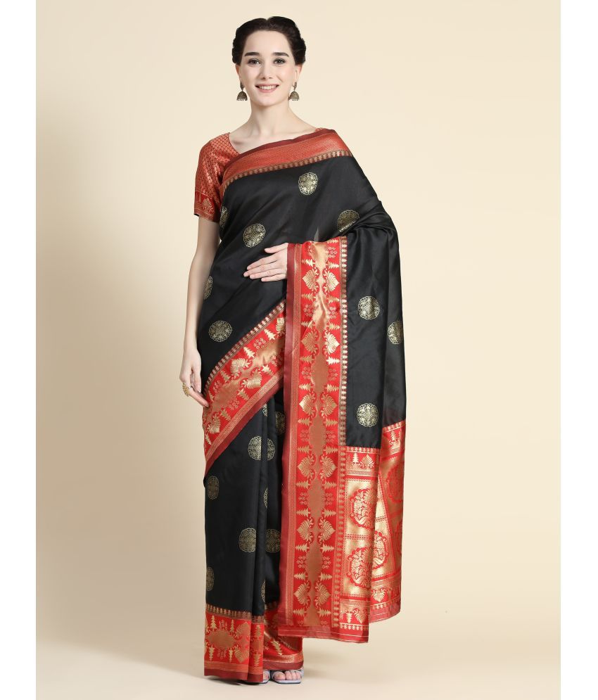     			Vastukala Art Silk Solid Saree With Blouse Piece ( Black , Pack of 1 )