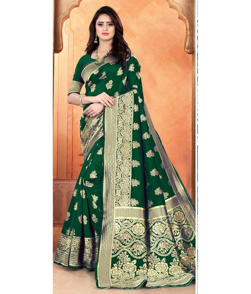     			Vastukala Art Silk Solid Saree With Blouse Piece ( Green , Pack of 1 )