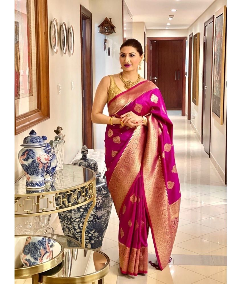     			Vastukala Art Silk Solid Saree With Blouse Piece ( Pink , Pack of 1 )