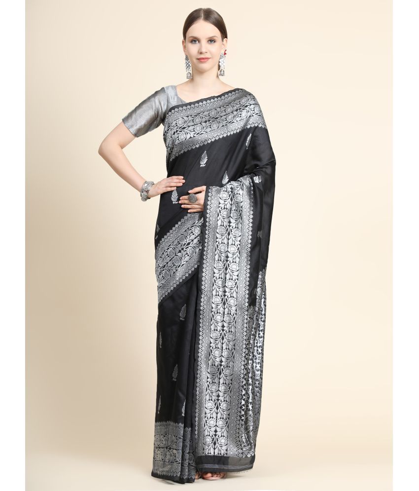     			Vastukala Art Silk Solid Saree With Blouse Piece ( Black , Pack of 1 )