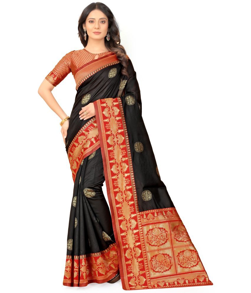     			Vastukala Art Silk Solid Saree With Blouse Piece ( Red , Pack of 1 )