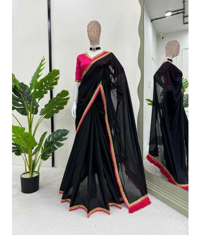     			Vastukala Georgette Embroidered Saree With Blouse Piece ( Black , Pack of 1 )