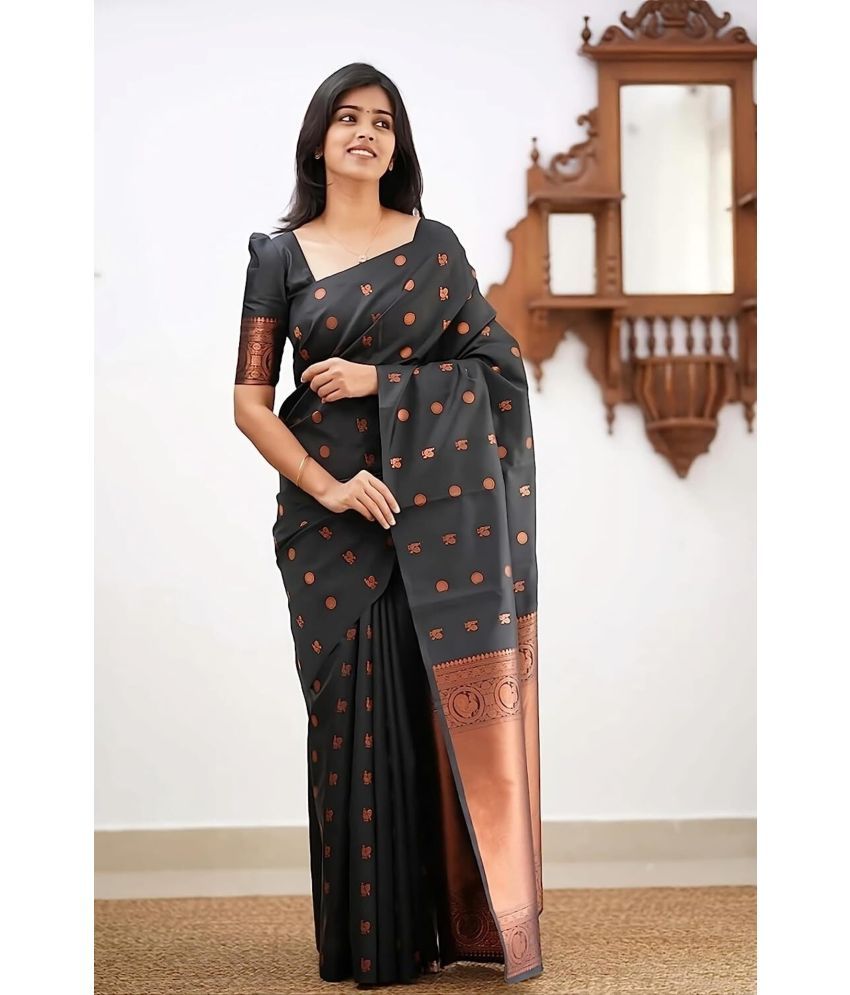     			Vastukala Georgette Solid Saree With Blouse Piece ( Black , Pack of 1 )