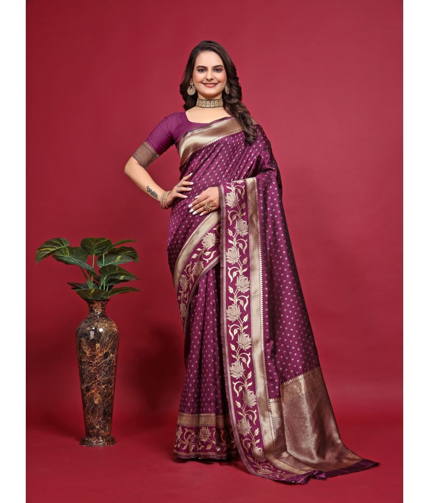     			Vastukala Silk Embroidered Saree With Blouse Piece ( Purple , Pack of 1 )