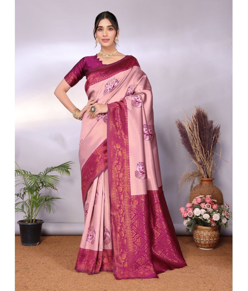     			Vastukala Silk Embroidered Saree With Blouse Piece ( Pink , Pack of 1 )