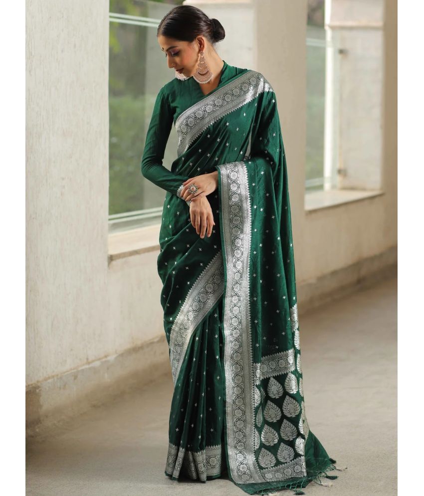     			Vastukala Silk Woven Saree With Blouse Piece ( Green , Pack of 1 )