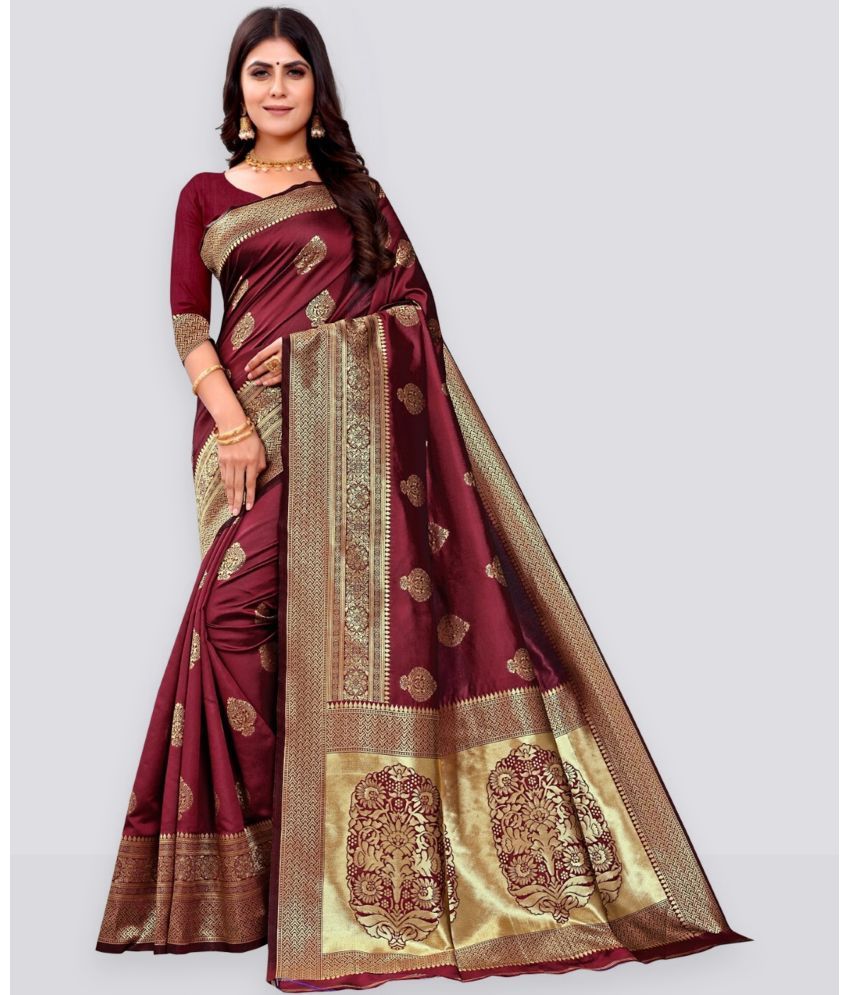     			Vastukala Silk Woven Saree With Blouse Piece ( Maroon , Pack of 1 )