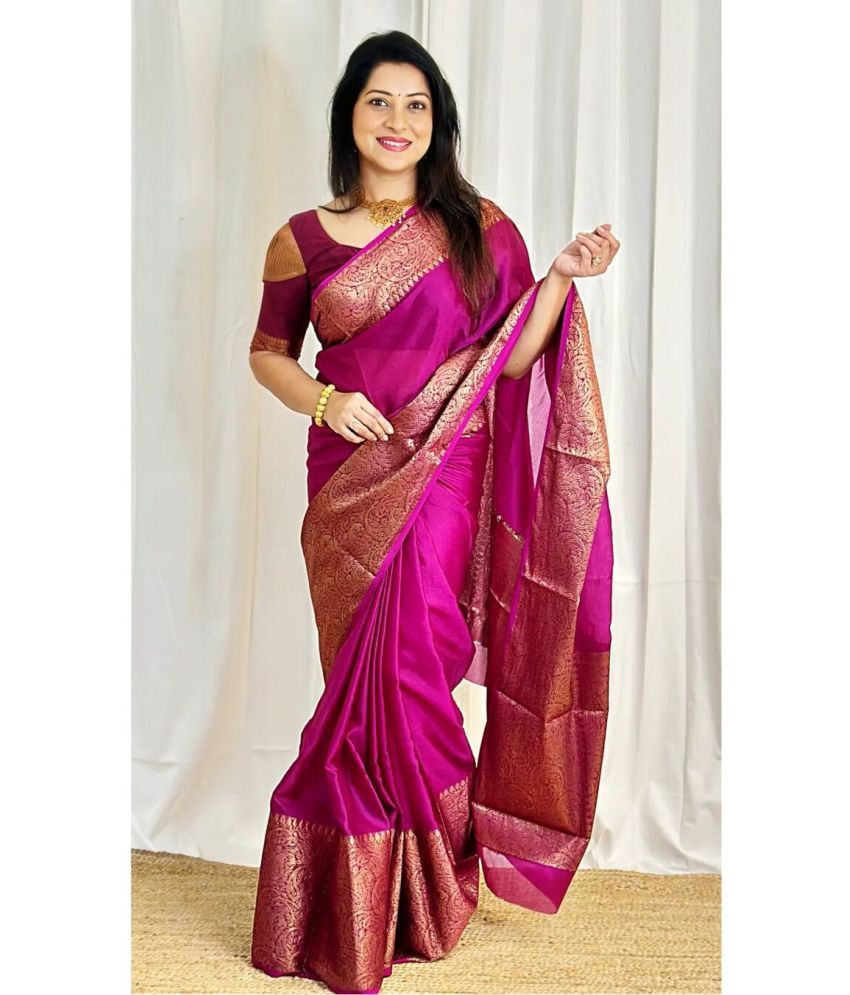     			Vastukala Silk Woven Saree With Blouse Piece ( Pink , Pack of 1 )