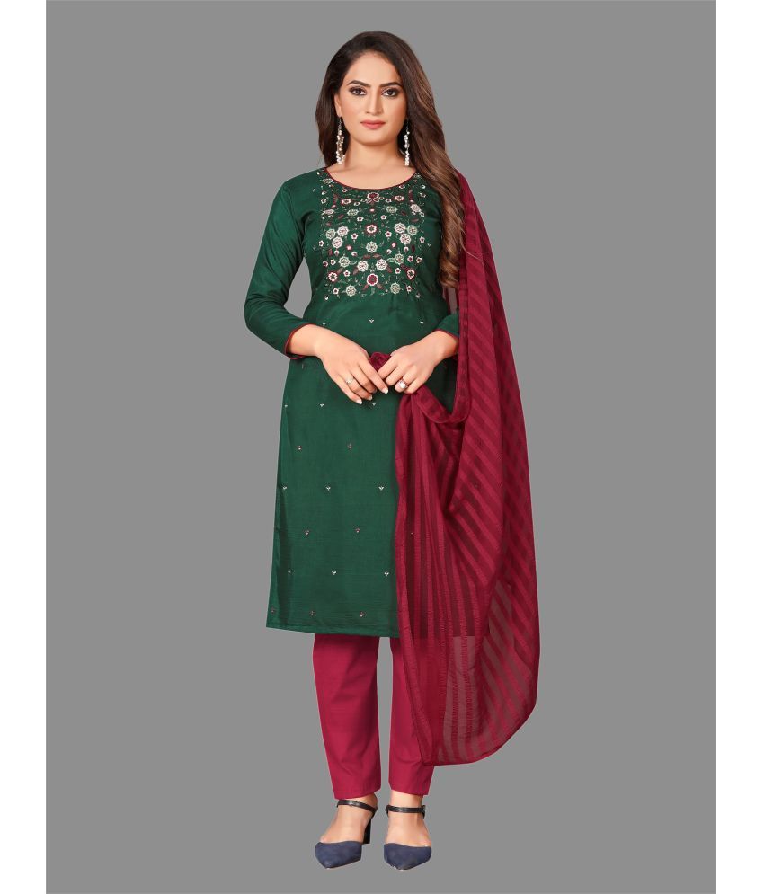     			KV Fashion Unstitched Cotton Embroidered Dress Material - Green ( Pack of 1 )