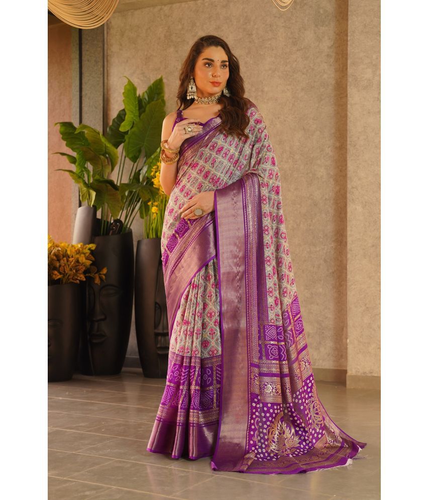     			Sanwariya Silks Silk Blend Woven Saree With Blouse Piece ( Purple , Pack of 1 )