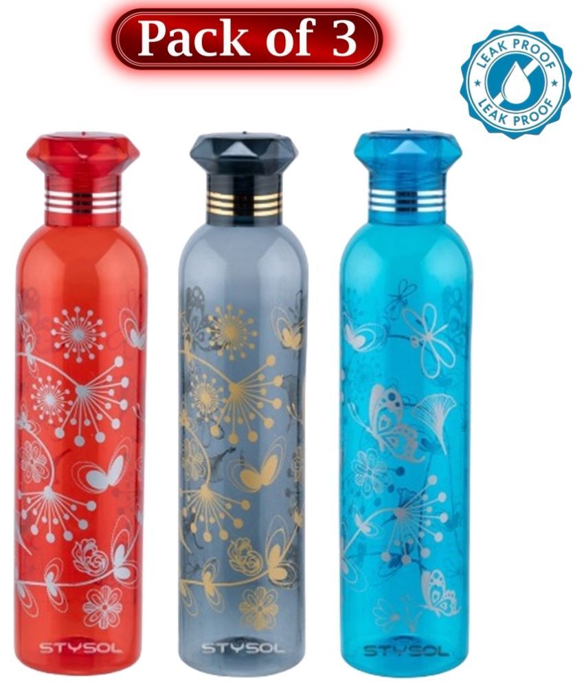     			Stysol Water Bottels Multicolour Plastic Water Bottle 1000 mL ( Set of 3 )