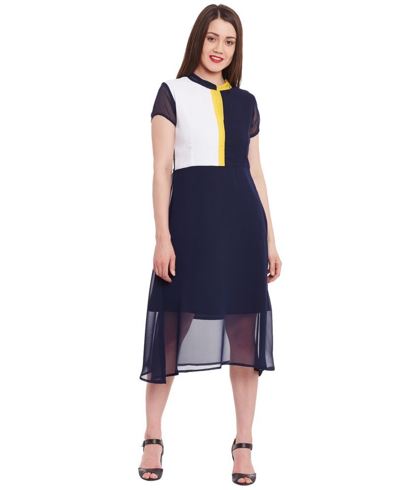     			Zima Leto Polyester Colorblock Knee Length Women's Fit & Flare Dress - Navy Blue ( Pack of 1 )