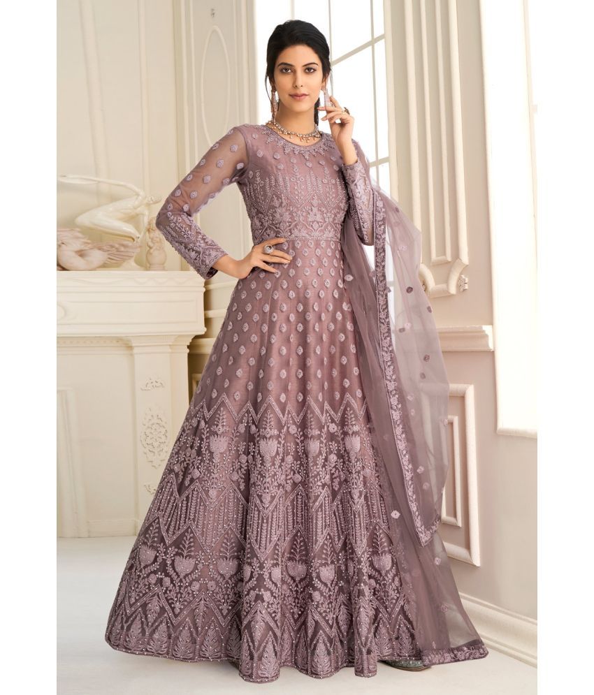     			A TO Z CART Mauve Flared Net Women's Semi Stitched Ethnic Gown ( Pack of 1 )