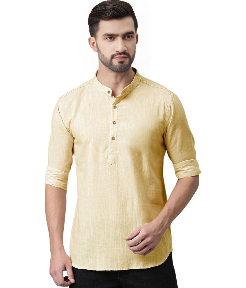     			BHUVIKOO Beige Cotton Blend Men's Shirt Style Kurta ( Pack of 1 )