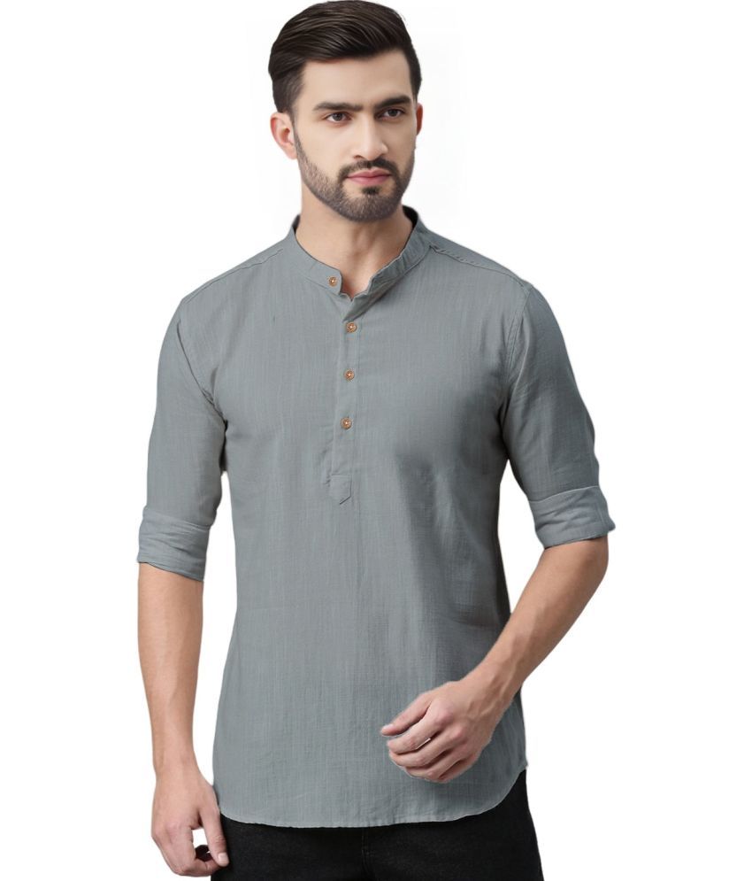     			BHUVIKOO Grey Cotton Blend Men's Shirt Style Kurta ( Pack of 1 )