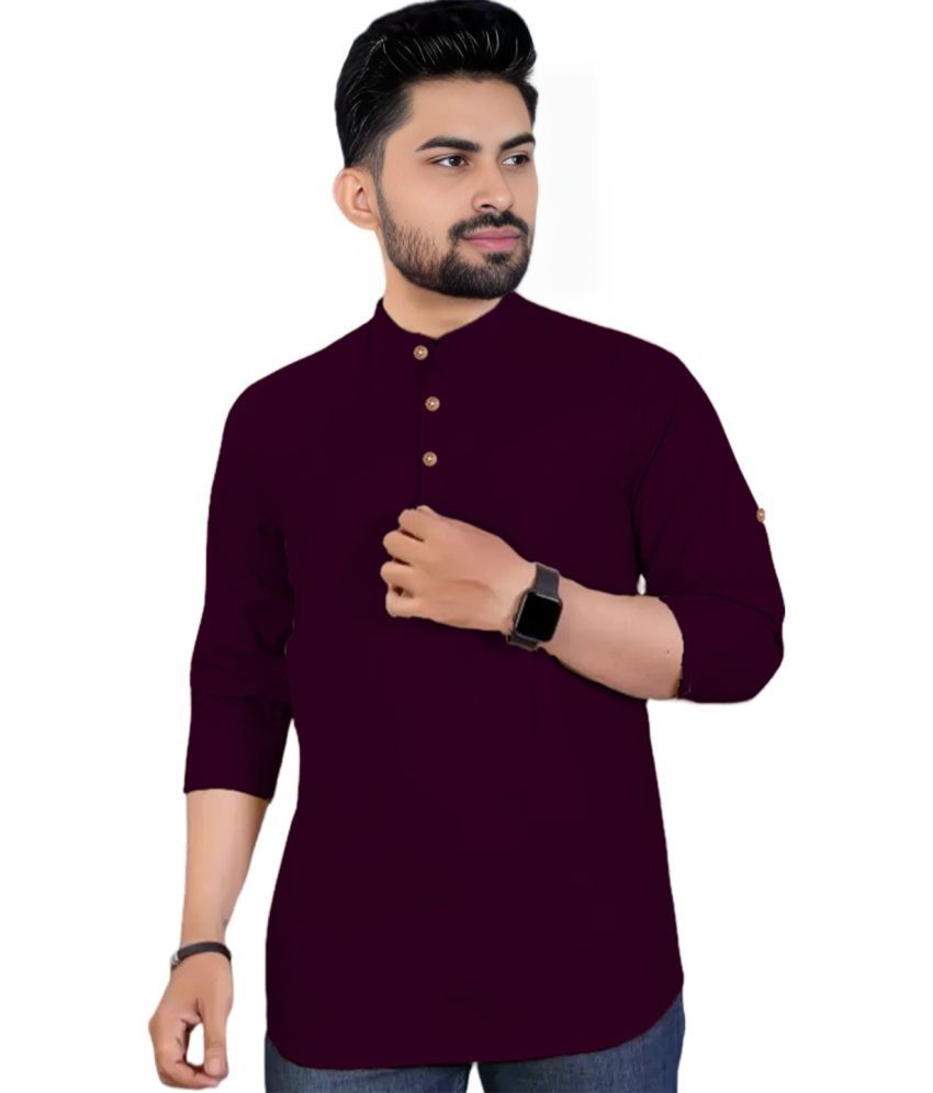     			BHUVIKOO Magenta Cotton Blend Men's Shirt Style Kurta ( Pack of 1 )