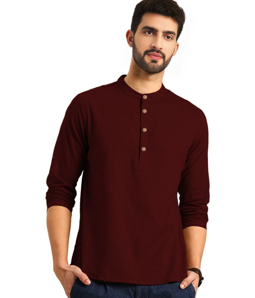     			BHUVIKOO Maroon Cotton Blend Men's Shirt Style Kurta ( Pack of 1 )