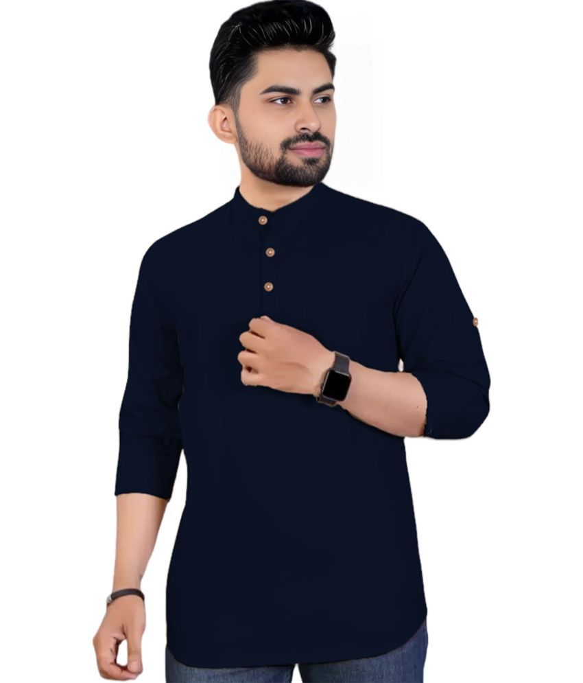     			BHUVIKOO Navy Cotton Blend Men's Shirt Style Kurta ( Pack of 1 )