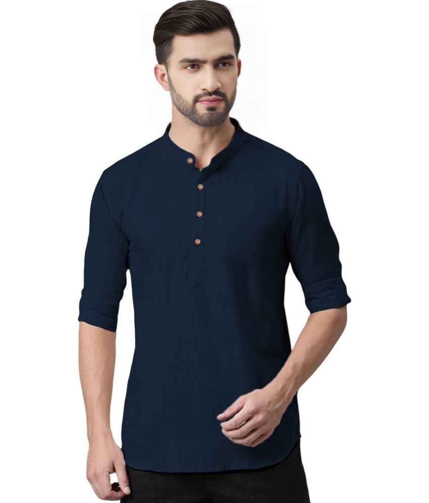     			BHUVIKOO Navy Cotton Blend Men's Shirt Style Kurta ( Pack of 1 )