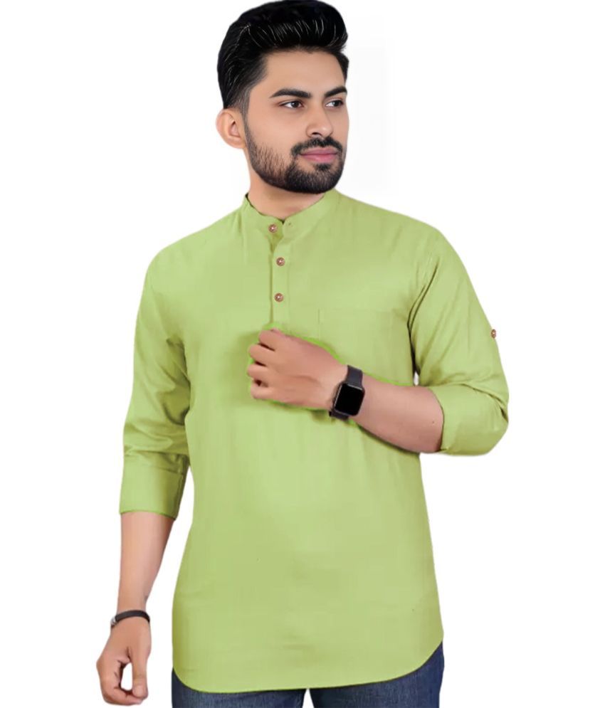     			BHUVIKOO Sea Green Cotton Blend Men's Shirt Style Kurta ( Pack of 1 )